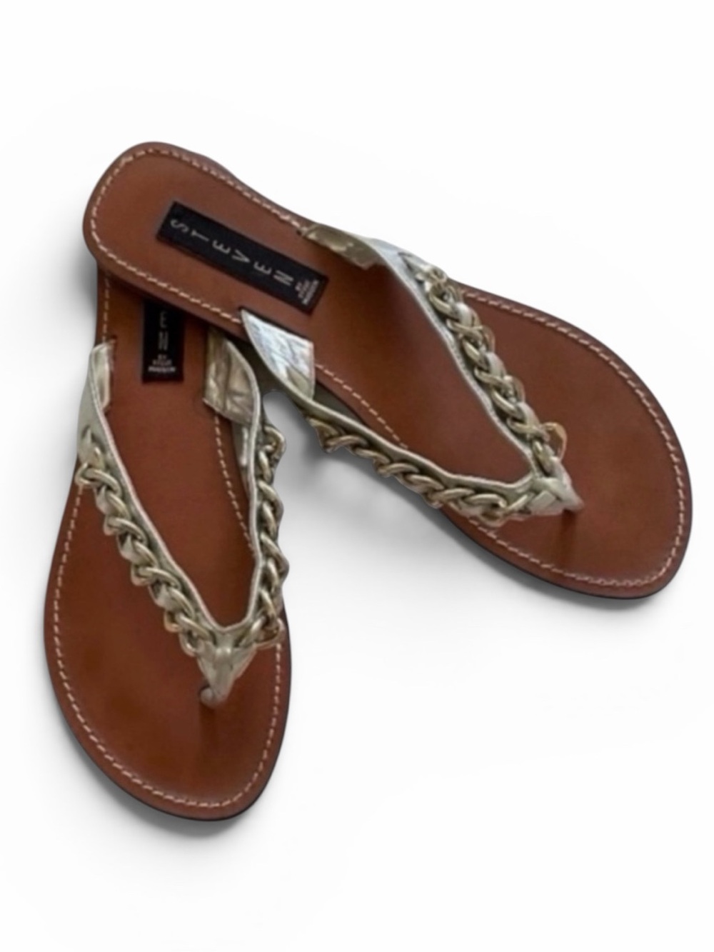 Steven By Steve Madden Metallic Silver Chain Leather Sandals Size 9.5